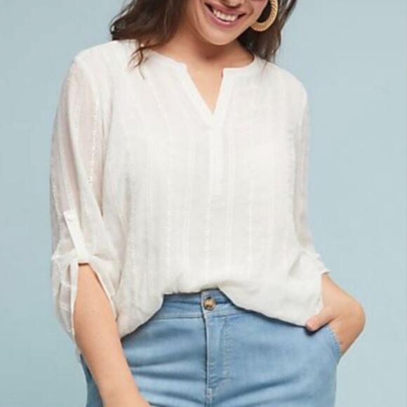 Anthropologie Maeve White Embroidered Top - Picture 1 of 7